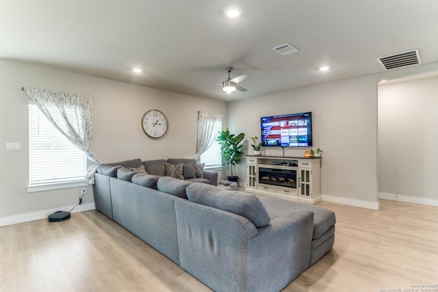29125 Rock Cyn, Bulverde, TX 78163 - living room featuring ceiling fan, light wood-style flooring, and recessed lighting