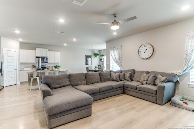 29125 Rock Cyn, Bulverde, TX 78163 - living room featuring light wood-style floors, ceiling fan, and recessed lighting