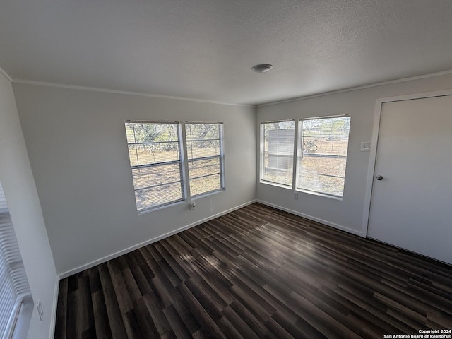 5515 Fm 462, Moore, TX 78057 - unfurnished room featuring dark wood-style floors, crown molding, and a textured ceiling
