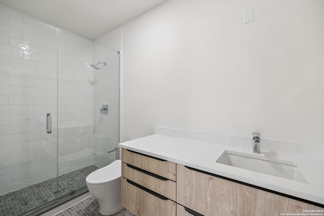 305 Joliet Unit D, San Antonio, TX 78209 - bathroom featuring vanity, a stall shower, and tile patterned floors
