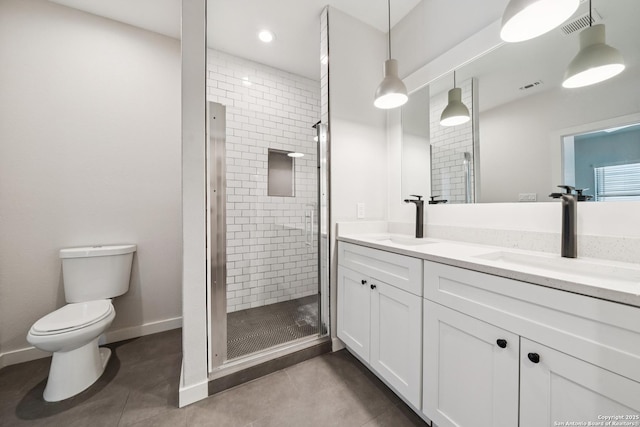 818 Martin Luther King, San Antonio, TX 78203 - full bath with double vanity, a shower stall, recessed lighting, and tile patterned floors