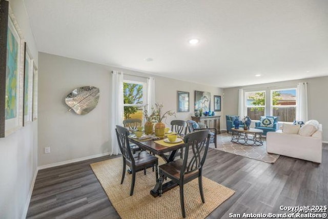 212 Agave Cir, Jourdanton, TX 78026 - dining space with dark wood-style flooring, healthy amount of natural light, and recessed lighting