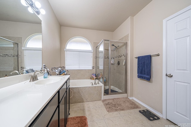 6018 Pearl Pass, San Antonio, TX 78222 - full bath with vanity, a garden tub, a stall shower, and tile patterned floors