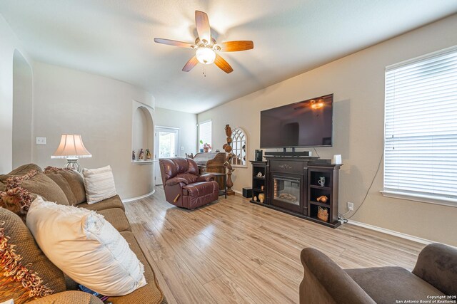 6018 Pearl Pass, San Antonio, TX 78222 - living area featuring ceiling fan and light wood-style floors