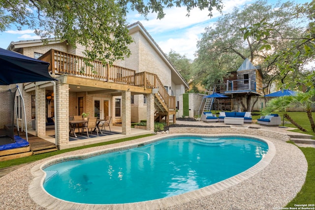 2915 Quail Oak, San Antonio, TX 78232 - swimming pool with an outdoor hangout area, a wooden deck, a patio, and stairway