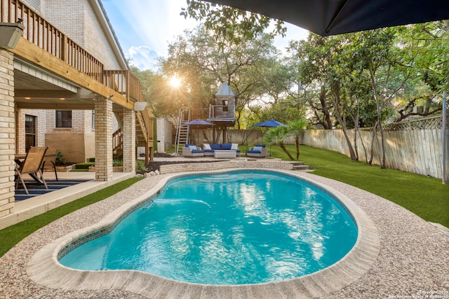 2915 Quail Oak, San Antonio, TX 78232 - view of swimming pool with an outdoor hangout area, stairway, a fenced backyard, and a patio area