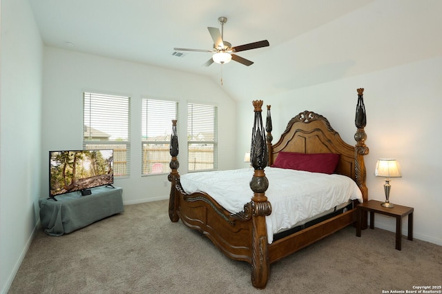 5798 Luciano Trl, Seguin, TX 78155 - carpeted bedroom featuring lofted ceiling and a ceiling fan