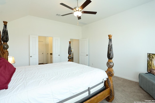 5798 Luciano Trl, Seguin, TX 78155 - carpeted bedroom featuring a ceiling fan and vaulted ceiling