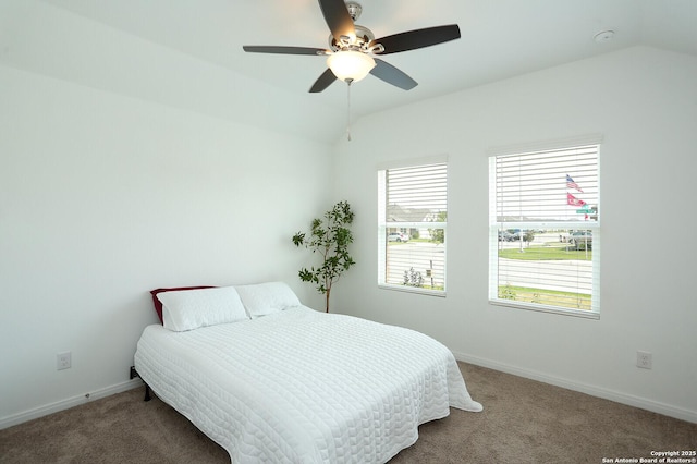5798 Luciano Trl, Seguin, TX 78155 - carpeted bedroom with vaulted ceiling and a ceiling fan