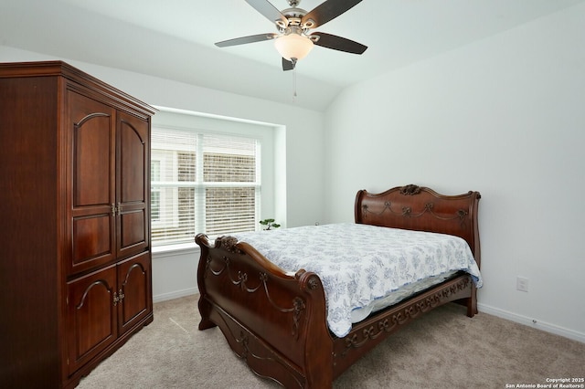 5798 Luciano Trl, Seguin, TX 78155 - bedroom with light carpet, a ceiling fan, and vaulted ceiling