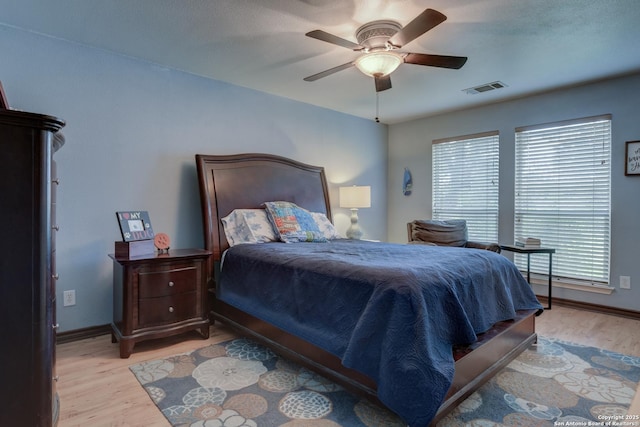 8822 Fernbrook, San Antonio, TX 78250 - bedroom with light wood finished floors and a ceiling fan