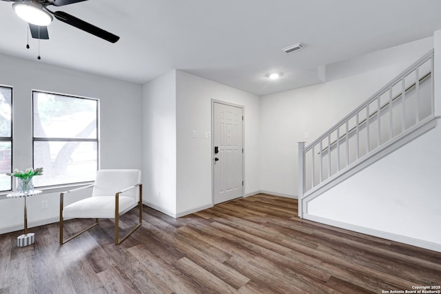 13322 Galicia, Universal City, TX 78148 - foyer entrance with wood finished floors, stairway, and a ceiling fan