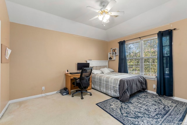 2611 Menard, San Antonio, TX 78251 - carpeted bedroom with a ceiling fan and an office area