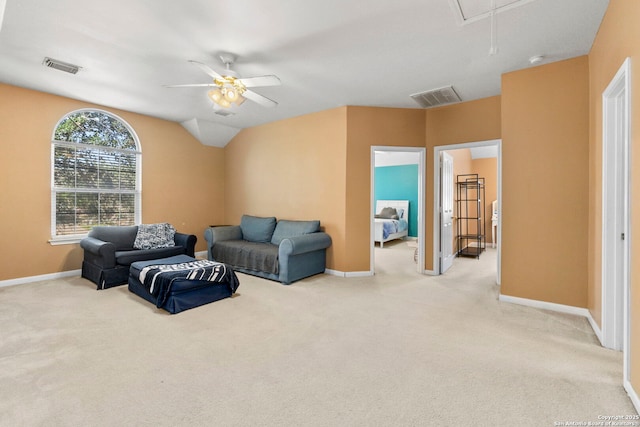 2611 Menard, San Antonio, TX 78251 - living area featuring attic access, light colored carpet, and ceiling fan