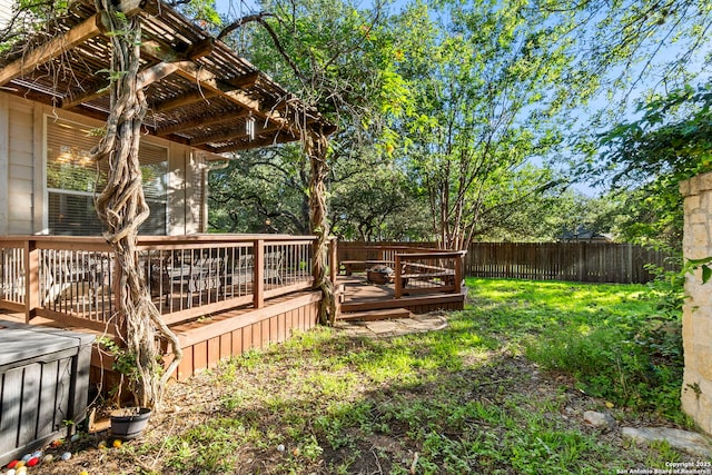 2611 Menard, San Antonio, TX 78251 - wooden terrace with a pergola and a fenced backyard