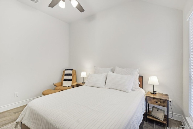9032 Raven Pointe, San Antonio, TX 78255 - bedroom featuring wood finished floors, lofted ceiling, and ceiling fan
