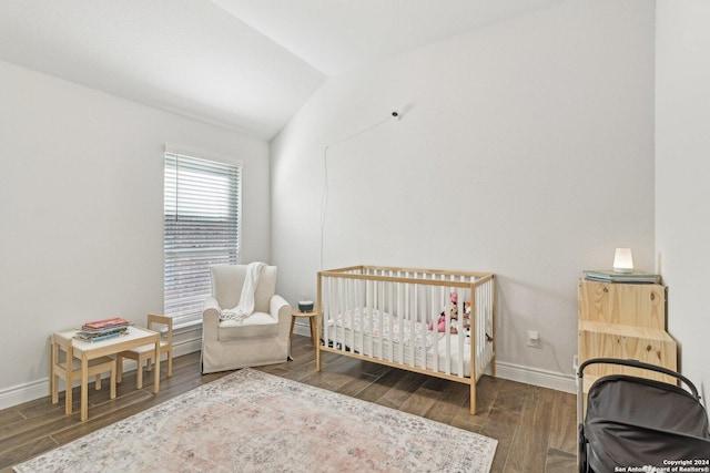 9032 Raven Pointe, San Antonio, TX 78255 - bedroom with wood finished floors, vaulted ceiling, and a nursery area