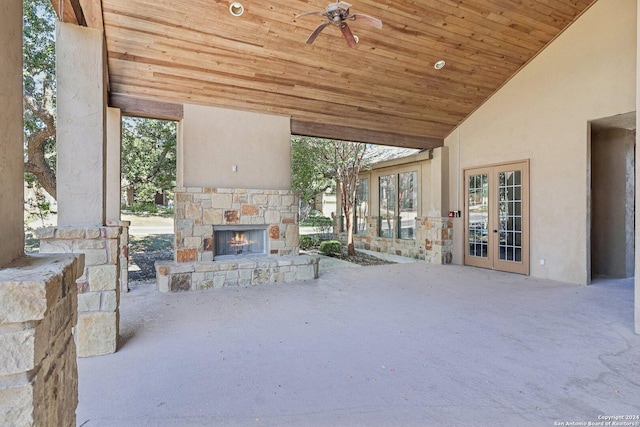 9032 Raven Pointe, San Antonio, TX 78255 - view of patio with an outdoor stone fireplace and french doors