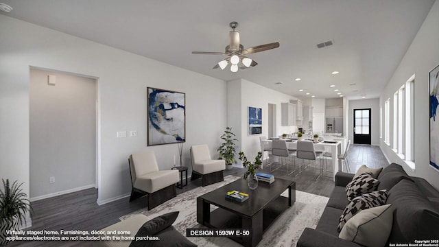 225 Alpine Lks, New Braunfels, TX 78130 - living room featuring wood finished floors, ceiling fan, and recessed lighting