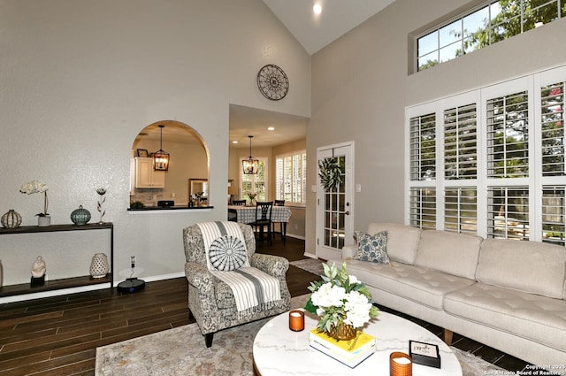 21539 Bubbling Crk, San Antonio, TX 78259 - living area with wood finished floors, recessed lighting, and high vaulted ceiling