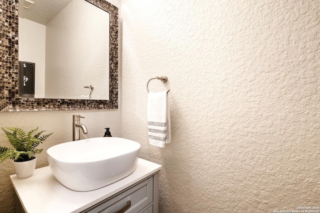 21539 Bubbling Crk, San Antonio, TX 78259 - bathroom with vanity and a textured wall