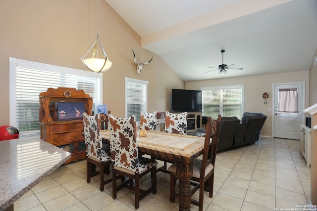 5124 Knollwood, Schertz, TX 78108 - dining room with vaulted ceiling, light tile patterned floors, and ceiling fan