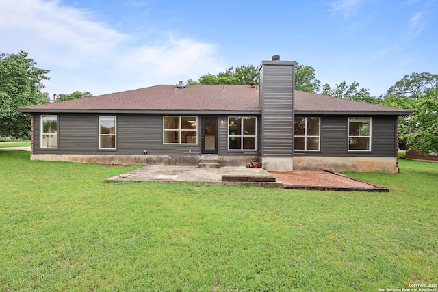 29732 Cojak Cir, Boerne, TX 78015 - back of property featuring a patio area, a yard, and a chimney