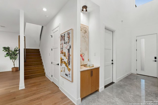 238 Cassiano St, San Antonio, TX 78204 - entrance foyer featuring stairs and recessed lighting