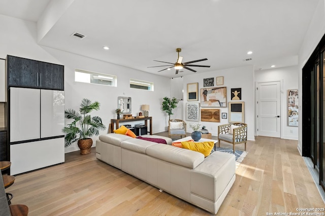 238 Cassiano St, San Antonio, TX 78204 - living area with light wood-style floors, ceiling fan, and recessed lighting