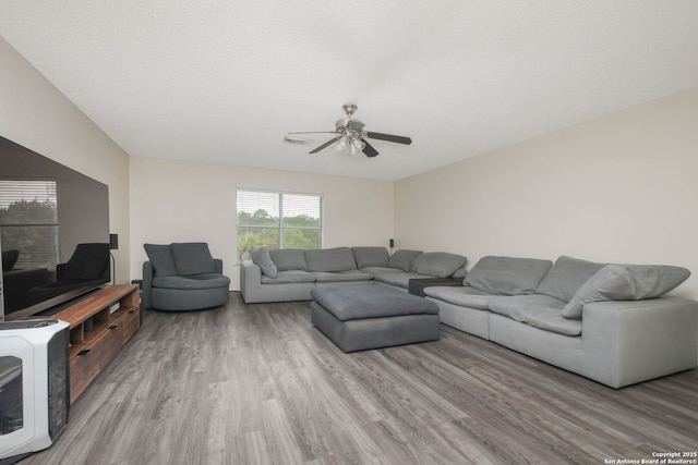 18706 Redriver, San Antonio, TX 78259 - living room featuring wood finished floors and a ceiling fan