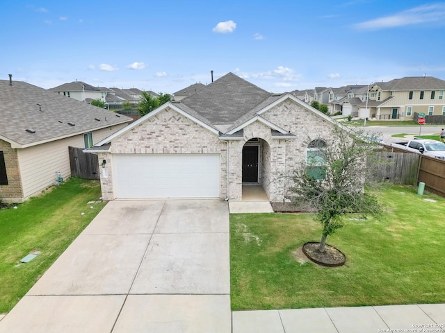 10333 Laurie Ln, Austin, TX 78747 - view of front of home with a residential view, a garage, brick siding, driveway, and a shingled roof