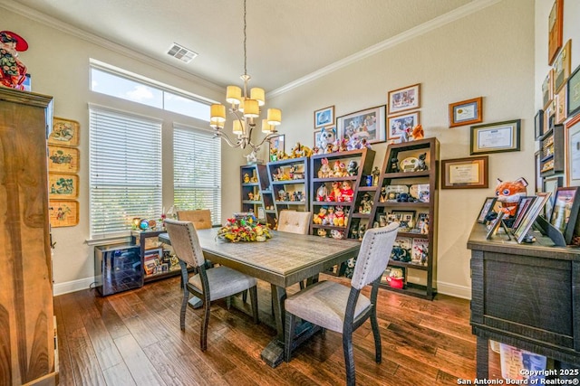 4603 Camden, San Antonio, TX 78261 - dining room with a chandelier, crown molding, and wood-type flooring