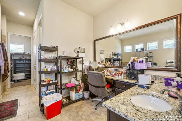 4603 Camden, San Antonio, TX 78261 - bathroom with healthy amount of natural light, tile patterned flooring, vanity, and recessed lighting
