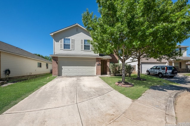 11922 Briarton Wls, San Antonio, TX 78254 - view of front of house featuring brick siding, concrete driveway, a front lawn, and a garage