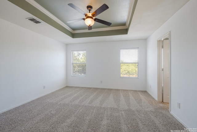 11922 Briarton Wls, San Antonio, TX 78254 - carpeted spare room featuring a raised ceiling, plenty of natural light, ceiling fan, and ornamental molding