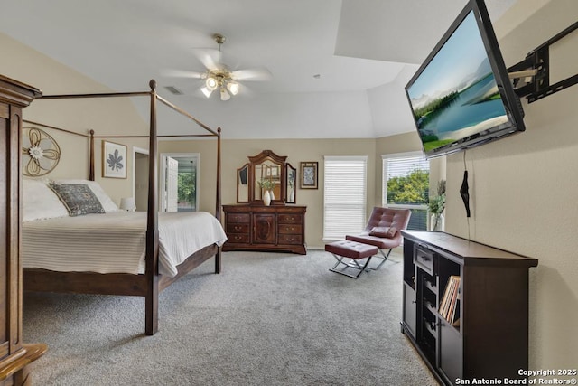 2363 Oak Pebble, New Braunfels, TX 78132 - carpeted bedroom featuring vaulted ceiling and ceiling fan