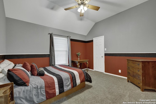 2363 Oak Pebble, New Braunfels, TX 78132 - bedroom featuring vaulted ceiling, carpet flooring, and ceiling fan