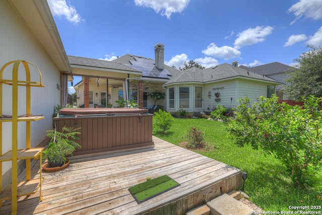 2363 Oak Pebble, New Braunfels, TX 78132 - deck with a hot tub, a lawn, and a ceiling fan