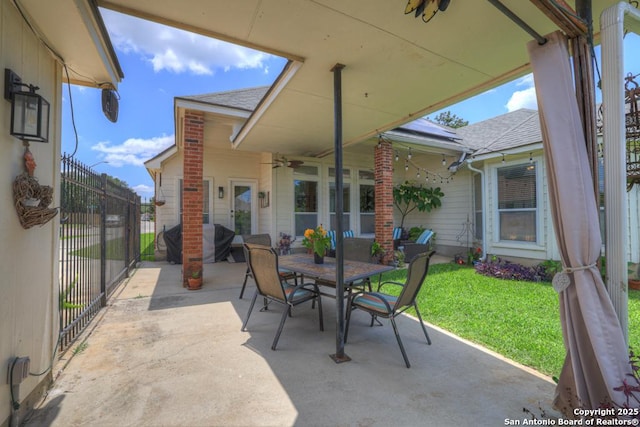 2363 Oak Pebble, New Braunfels, TX 78132 - view of patio featuring outdoor dining area, area for grilling, and a ceiling fan