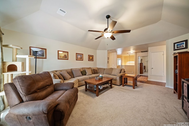 20926 Encino Dawn, San Antonio, TX 78259 - carpeted living area with a ceiling fan and lofted ceiling