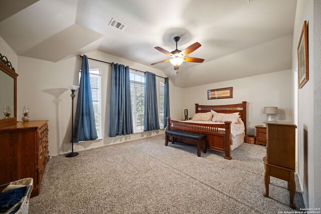 20926 Encino Dawn, San Antonio, TX 78259 - bedroom with carpet, lofted ceiling, and a ceiling fan