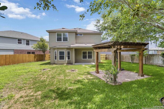 10107 Roseangel, Helotes, TX 78023 - back of house with a pergola, a patio area, and a fenced backyard