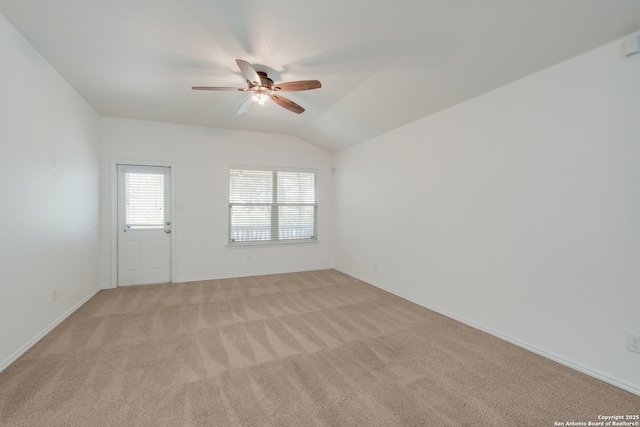 11750 Caraway, San Antonio, TX 78245 - unfurnished room with ceiling fan, light colored carpet, and vaulted ceiling