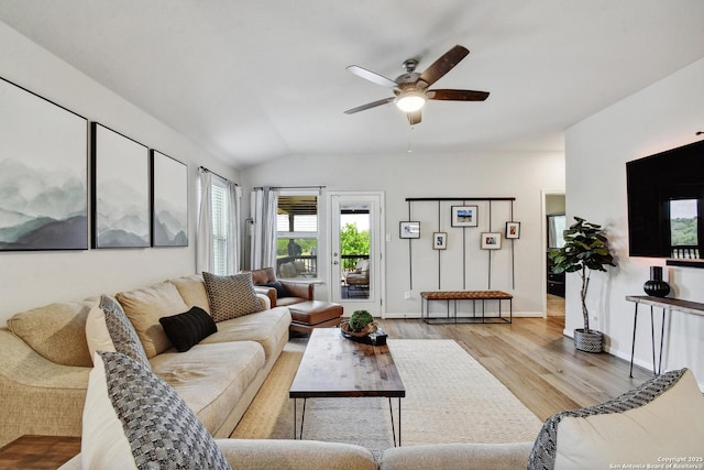 13019 Louberg, San Antonio, TX 78253 - living room featuring a ceiling fan, light wood-type flooring, and vaulted ceiling