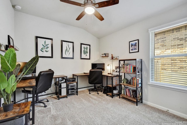 13019 Louberg, San Antonio, TX 78253 - office featuring carpet floors, ceiling fan, and vaulted ceiling