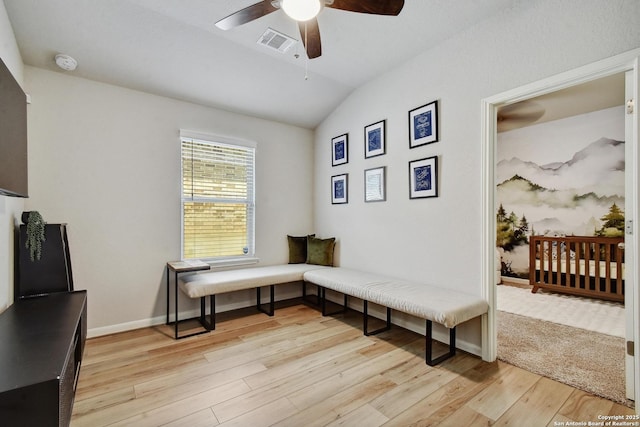 13019 Louberg, San Antonio, TX 78253 - sitting room with a ceiling fan, light wood-style flooring, and vaulted ceiling
