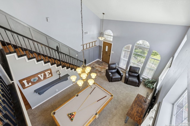 2723 Sierra Salinas, San Antonio, TX 78259 - carpeted living area featuring high vaulted ceiling