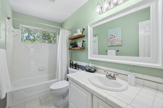 2723 Sierra Salinas, San Antonio, TX 78259 - bathroom featuring shower / bath combo with shower curtain, vanity, and tile patterned floors