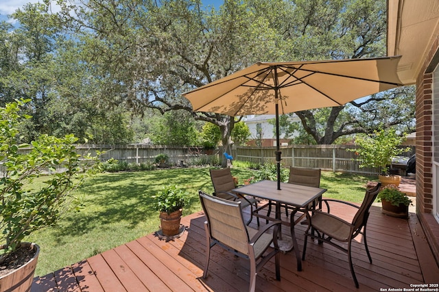 2723 Sierra Salinas, San Antonio, TX 78259 - wooden terrace featuring outdoor dining space and a fenced backyard