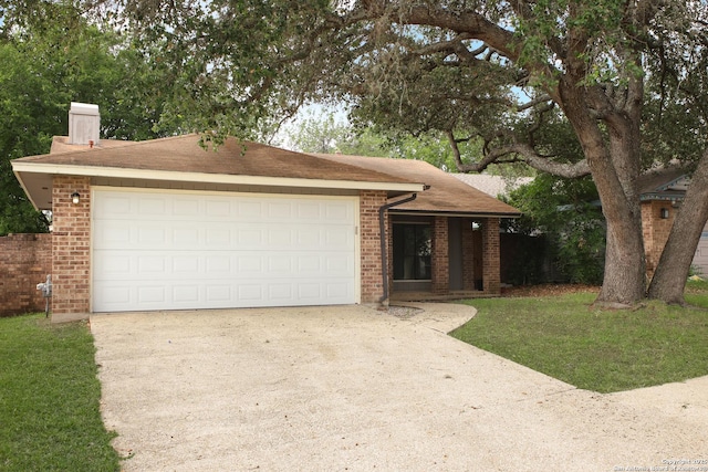 114 Crystal Cyn, Universal City, TX 78148 - ranch-style home with brick siding, driveway, a chimney, a garage, and a shingled roof